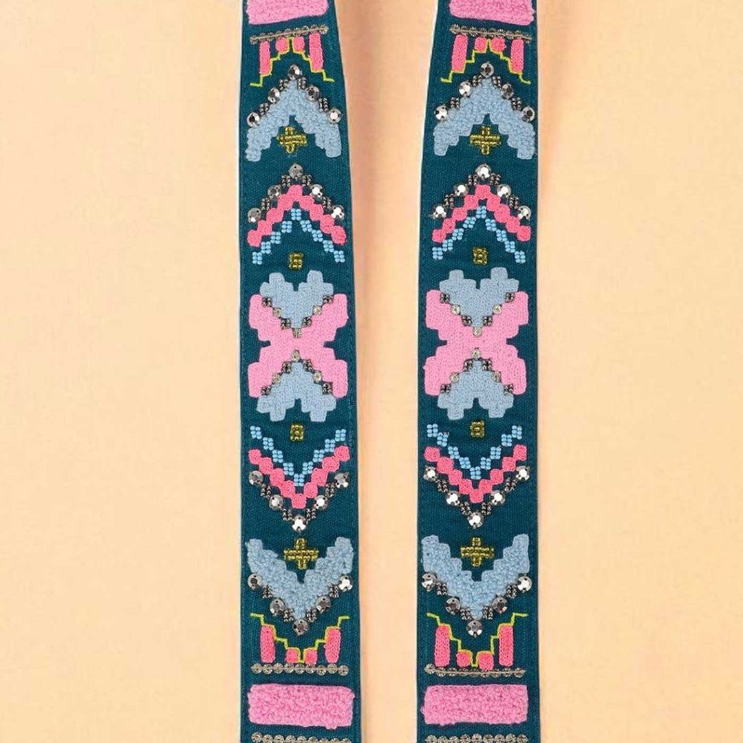 Handmade Teal Geopop Design Canvas Bag Strap
