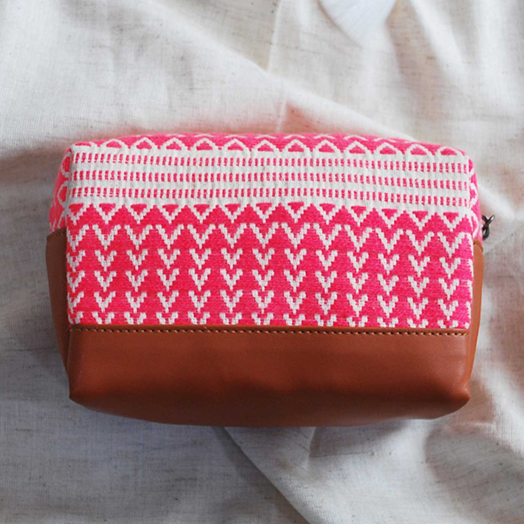 Handmade Embroidered Pink Color Jacquard Pouch