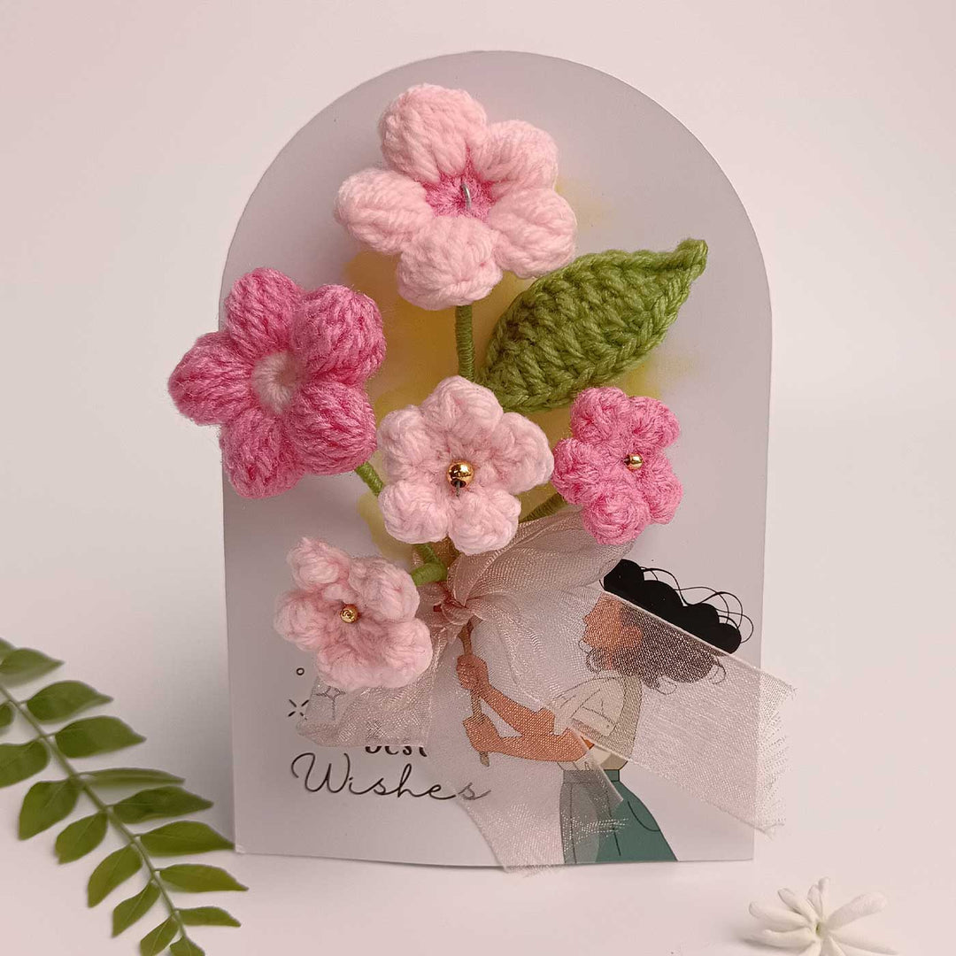 Handmade Crochet 3D Pink Blossom Greeting Card