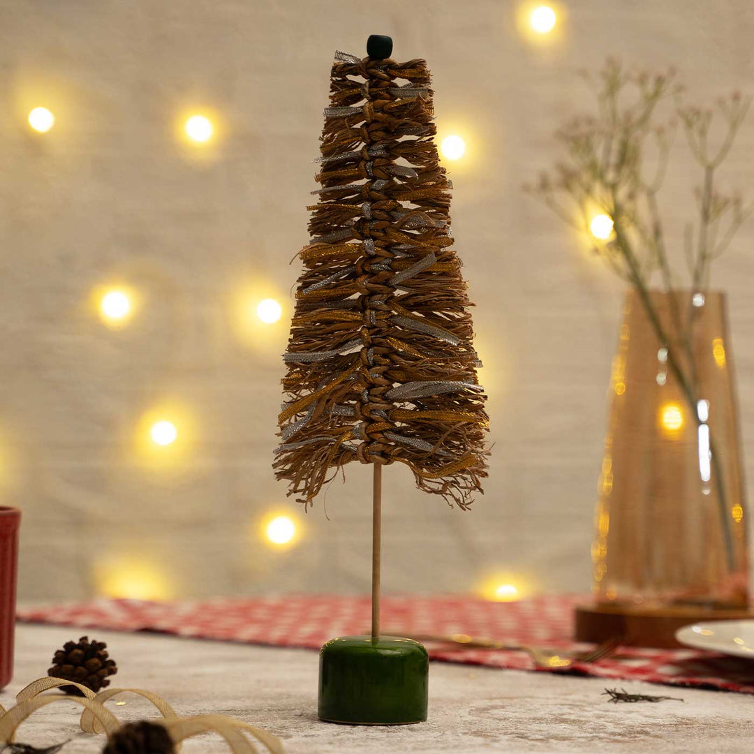 Handmade Banana Bark And Bamboo Frill Tree Christmas Ornaments