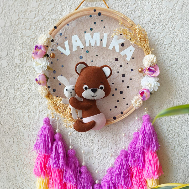 Personalized Teddy Theme Kids Name Plate With Tassels
