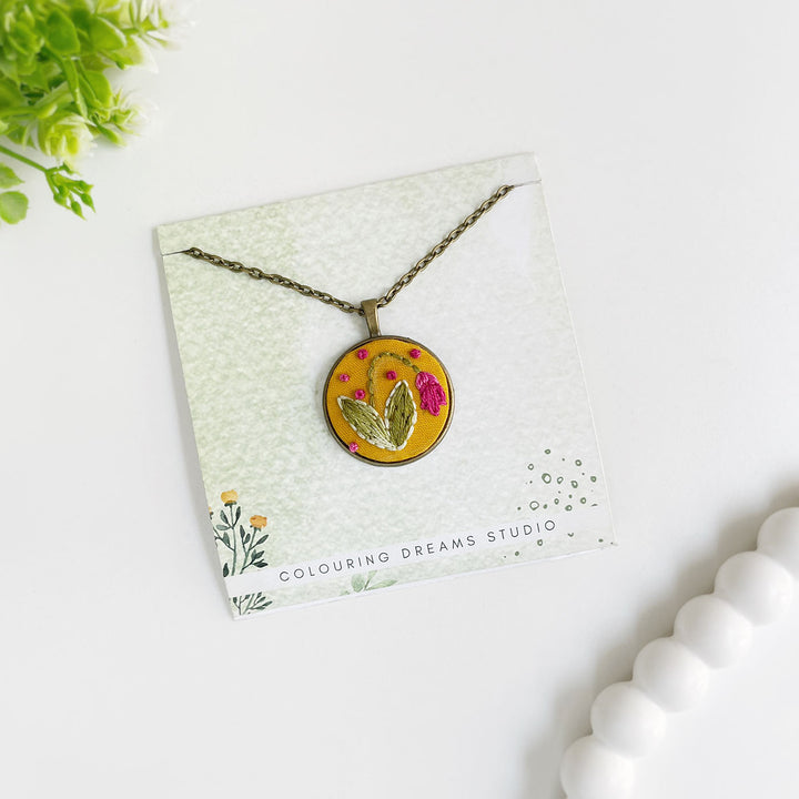 Hand Embroidered Bloom To Hold Antique Finish Necklace