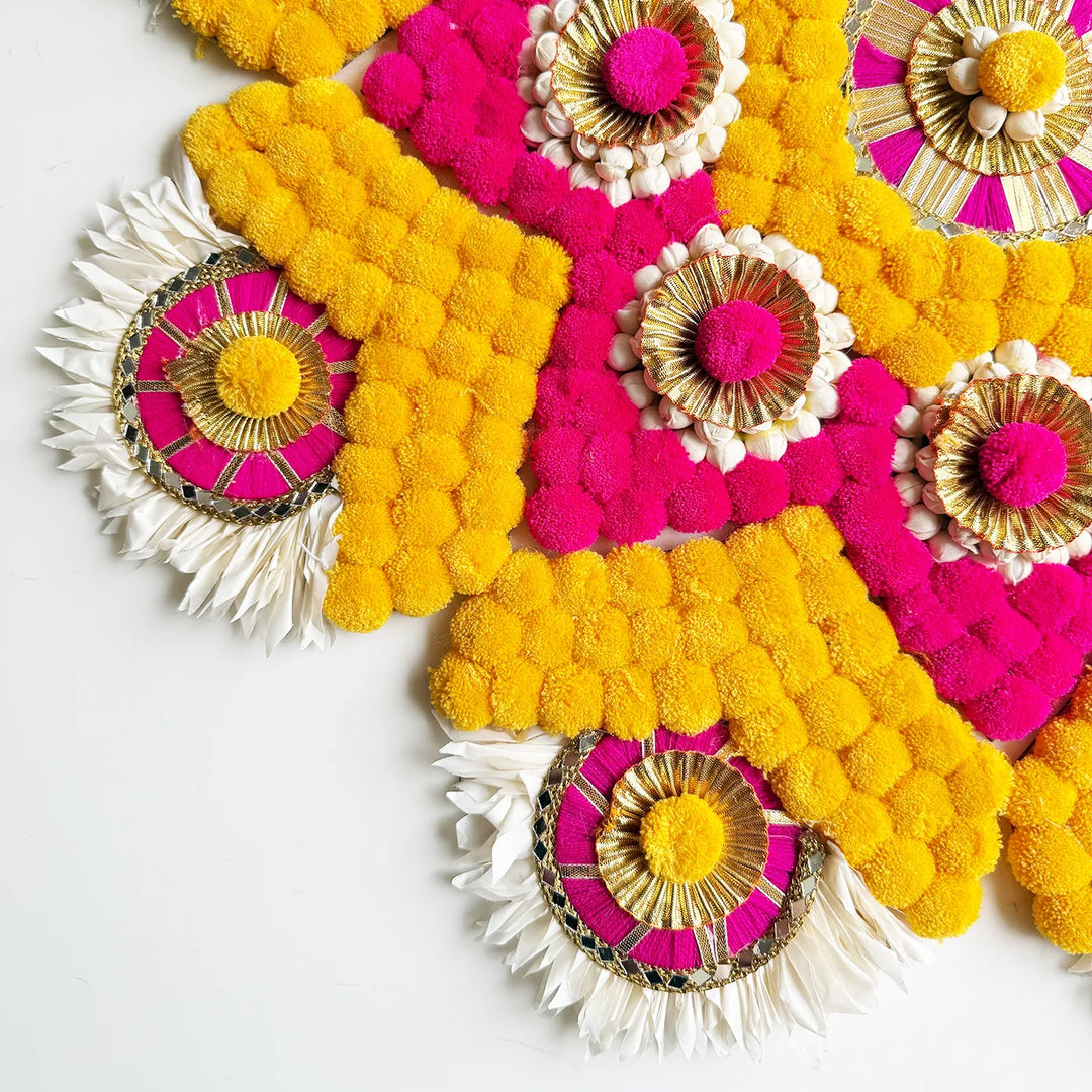 Reusable Pink & Yellow Floral Rangoli | Set Of 9