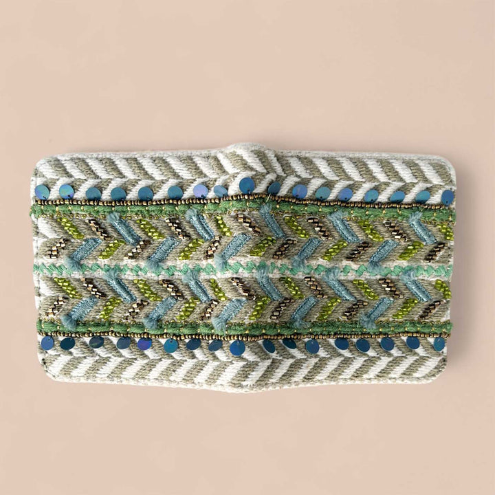 Handmade Embroidered Green Leaves Design Jacquard Wallet