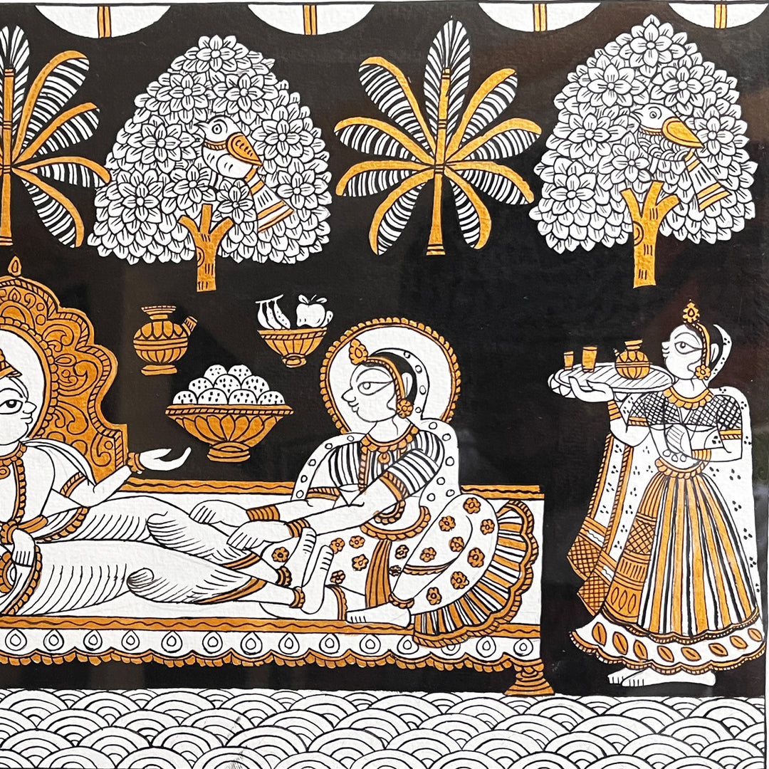 15 X 11 Inch | Lord Vishnu and Mata Laxmi Paper Phad Painting