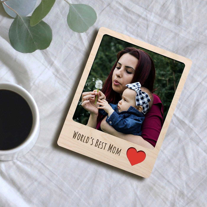 Photo Personalized Printed "Worlds Best Mom" Wooden Fridge Magnet
