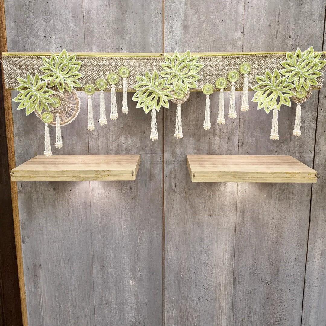 Hand Embroidered Beaded Green & White Designer Toran