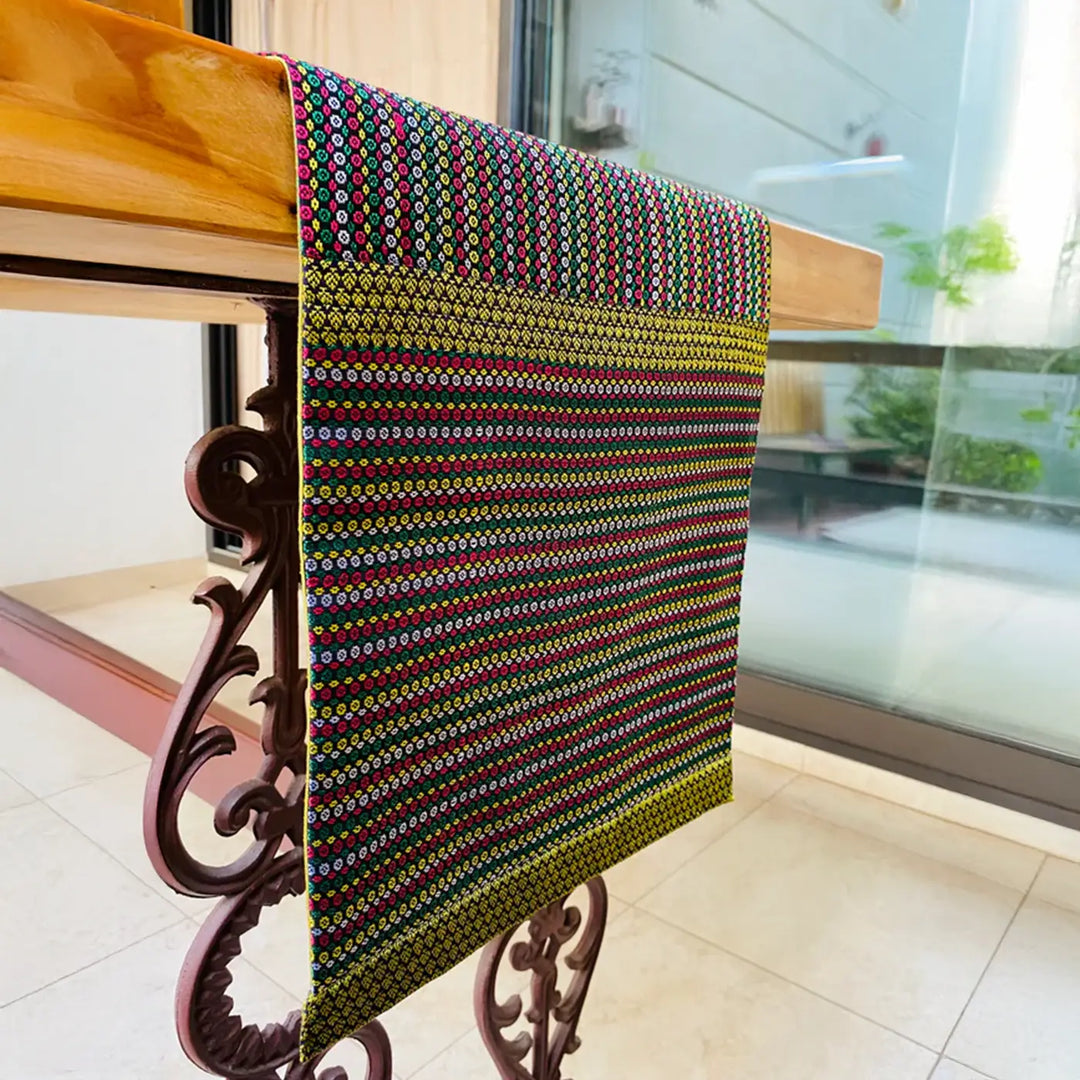 Handmade Multicolour Dotted Design Khunn Fabric Cotton Table Runner | 12 x 60 Inch