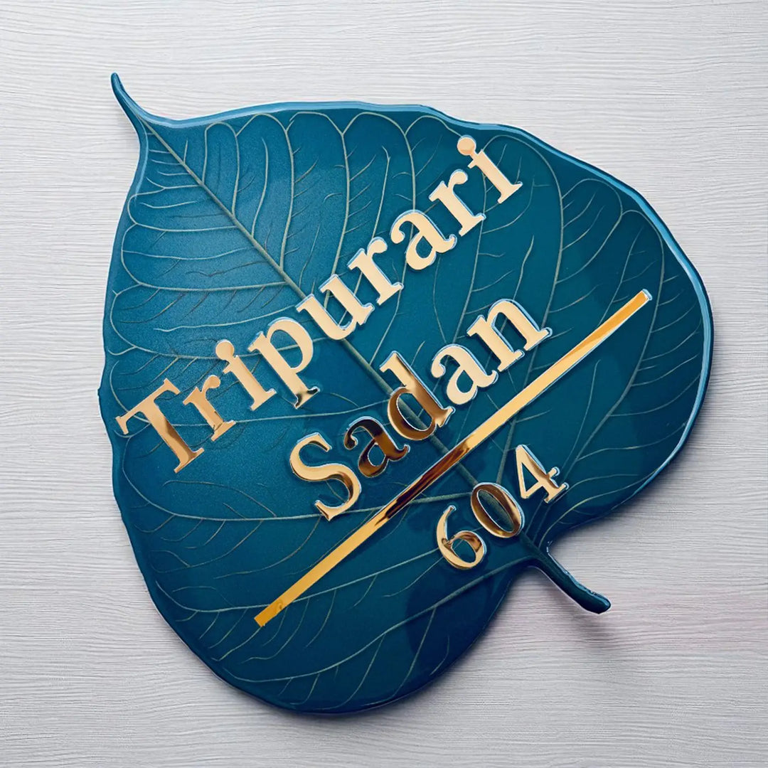 Personalized Blue Leaf Shaped Resin Name Plate