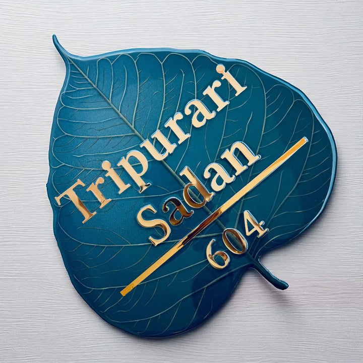 Personalized Blue Leaf Shaped Resin Name Plate