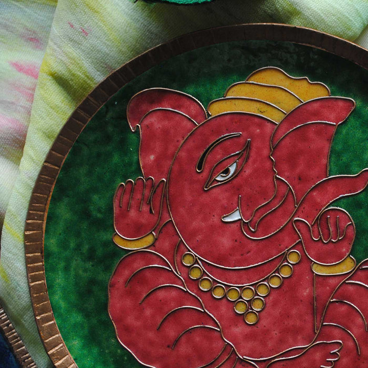 Handmade Ganesha Ekdanta Theme Copper Wall Plate