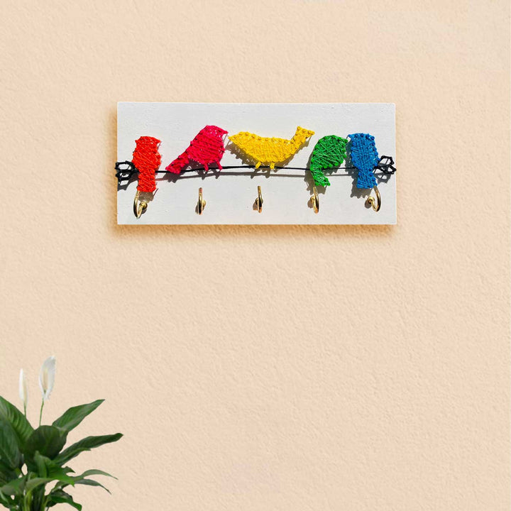 Handmade String Art Multicolour Birds Mdf Wood Key Hanger