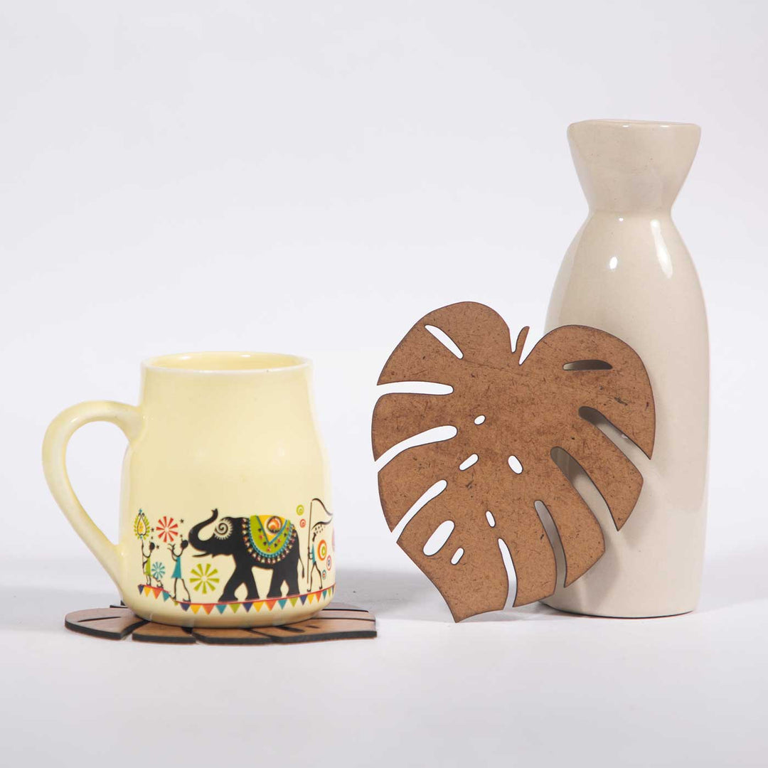 Monstera Leaf MDF Laser-Cut Tropical Chic Coaster Set  | Set of 6