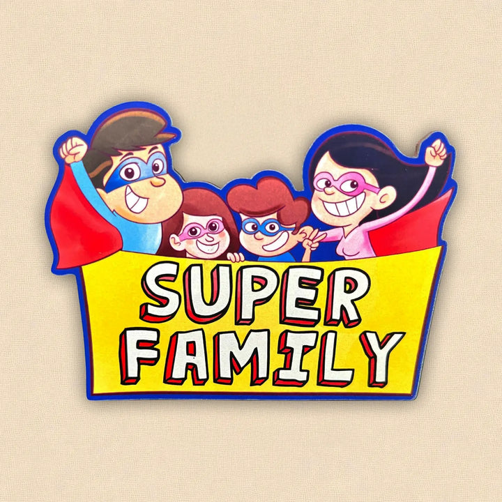 Printed "Super Family" MDF Wood Fridge Magnet