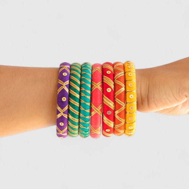 Multicolor Handcrafted Copper Gotta Patti Bangles | Set of 7