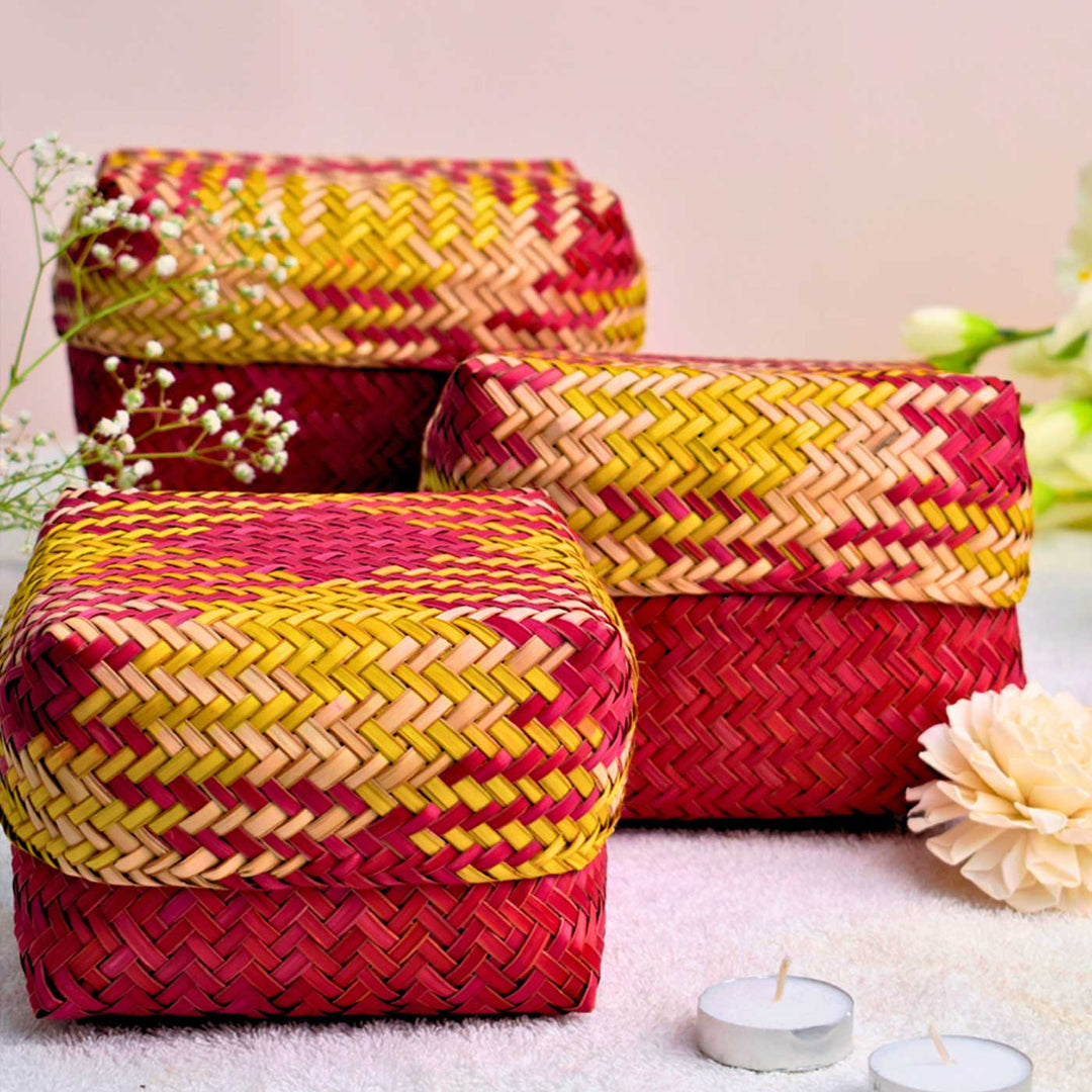 Handwoven Balanced Symmetry Shitalpati Gift Box | Set Of 3