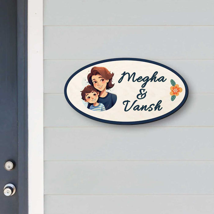 Personalized Mom & Kid Mdf Wood Name Plate