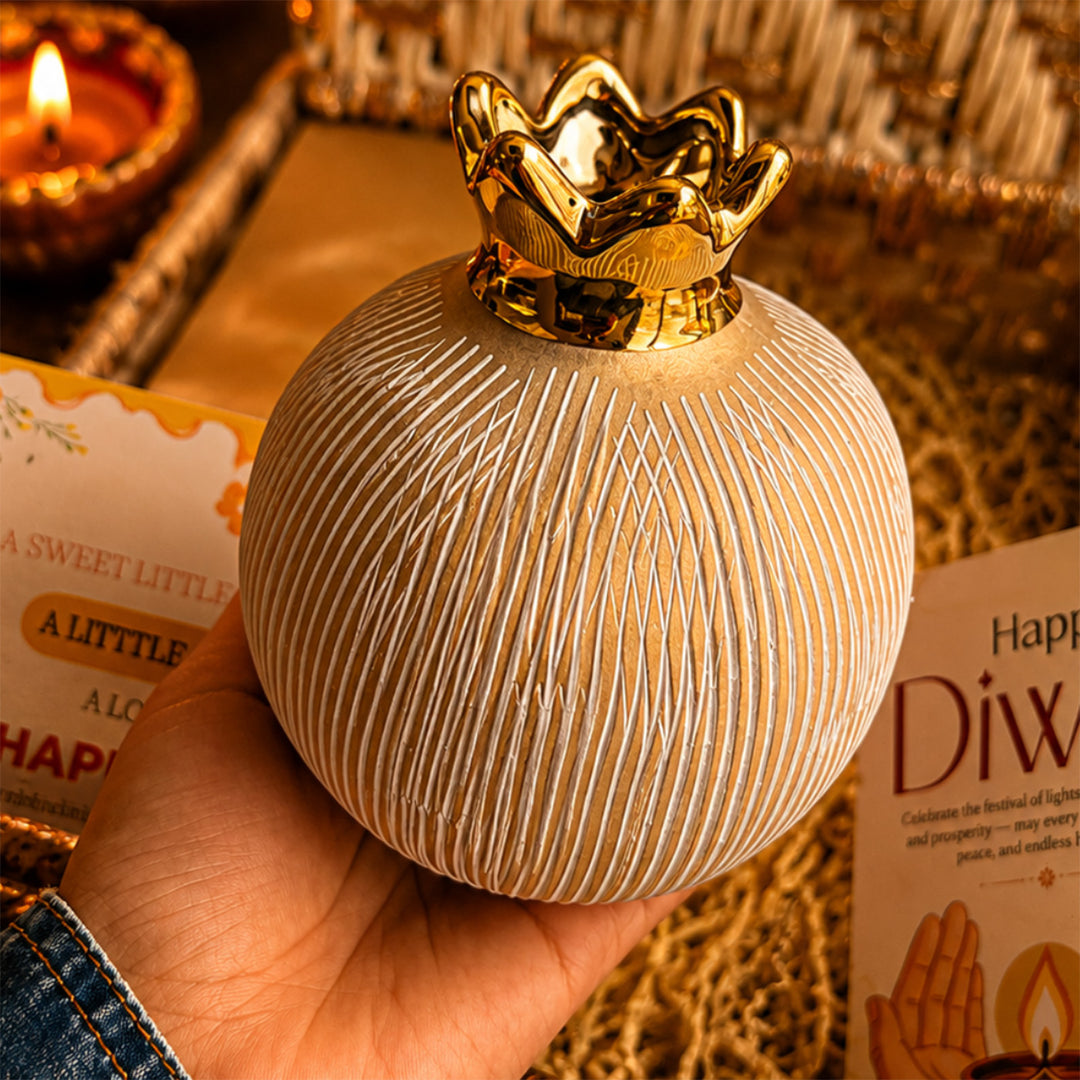 Emerald Festive Harvest Green Diwali Gift Hamper With Toran Potli, Urli Candle And Almonds For Festive Gifting