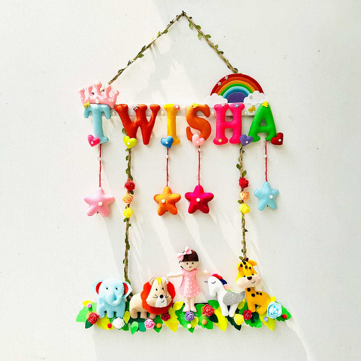 Personalized Jungle Theme Felt Kids Name Plate For Girls