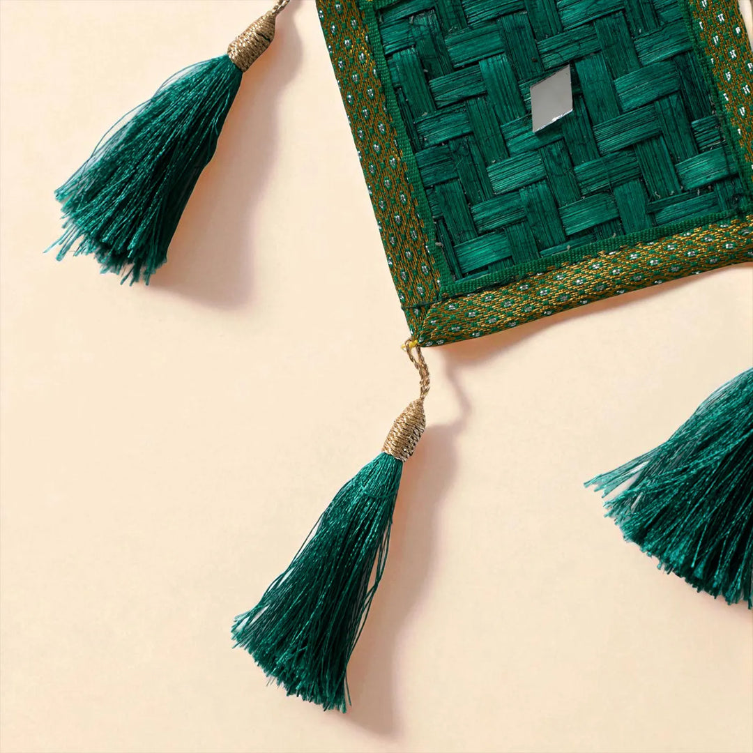 Kite Mirror Embellished Eco-Friendly Handmade Woven Bamboo Hanging | 6 x 2 Inch | Set Of 3