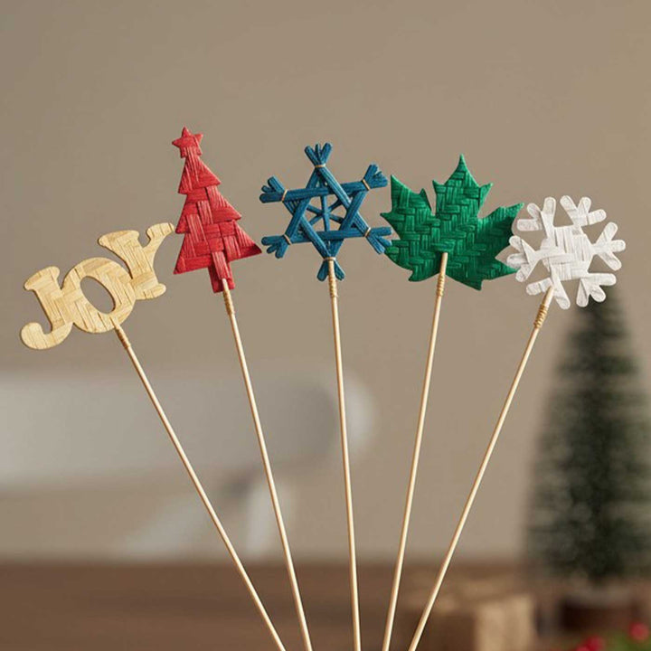 5 Pc | Handmade Bamboo Festive Assorted Decorative Sticks