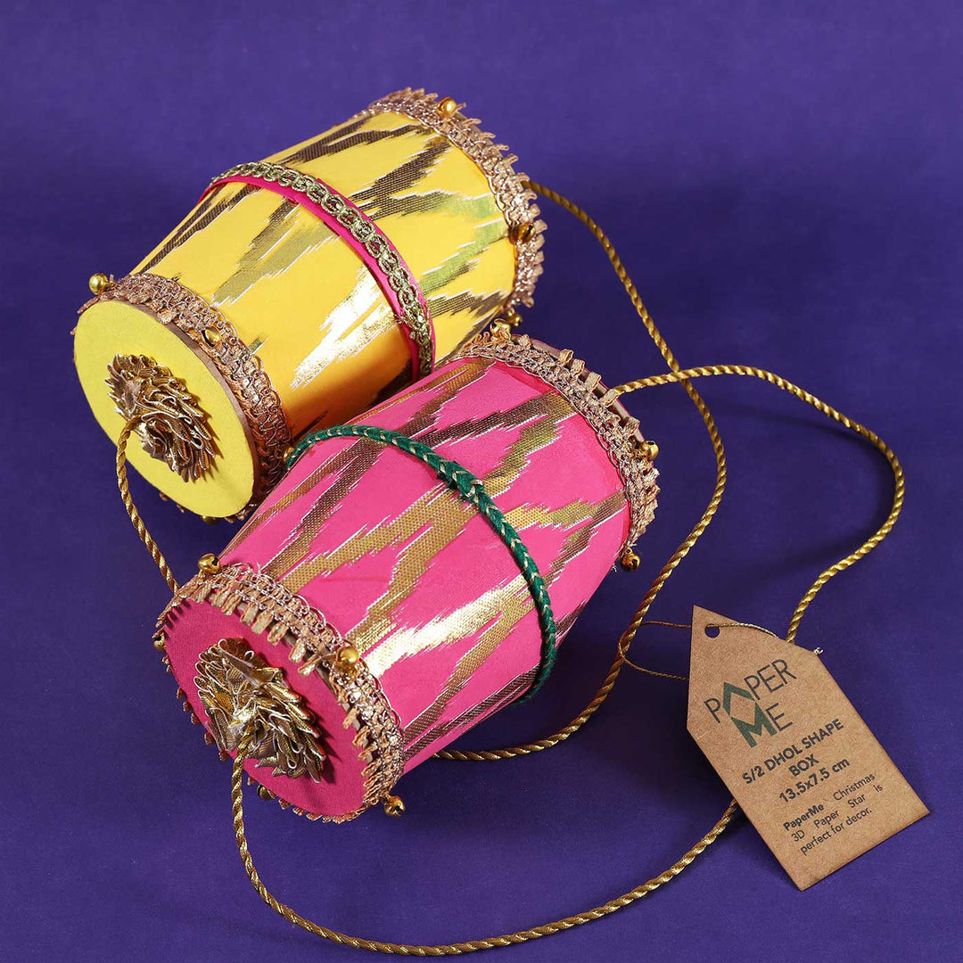 Handmade Dhol Shaped Paper Gift Box | Set Of 2