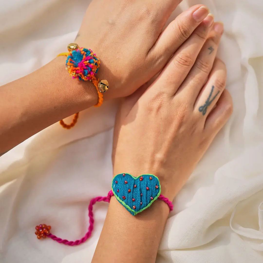 2 pc Rakhi + Brass Thali Set | Premium Dil Vali Ghungroo & Beads Rakhi Set with Roli Chawal