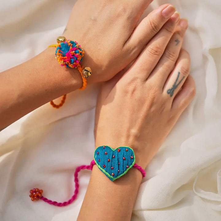 2 pc Rakhi + Brass Thali Set | Premium Dil Vali Ghungroo & Beads Rakhi Set with Roli Chawal