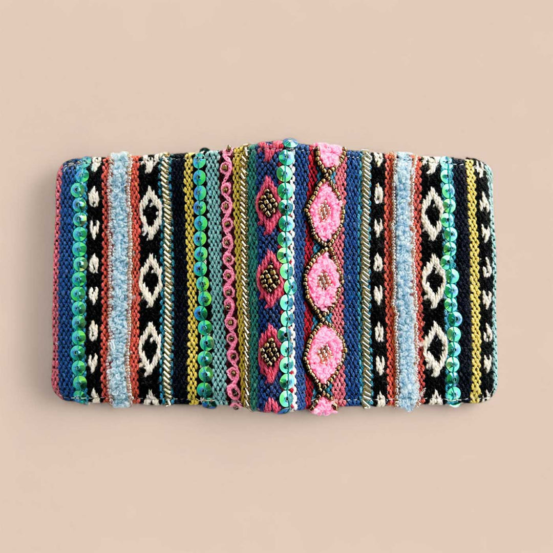 Handmade Embroidered Multicolor Boho Design Jacquard Wallet