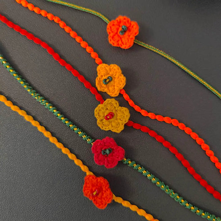 Handmade Crochet Flower Rakhi With Roli Chawal