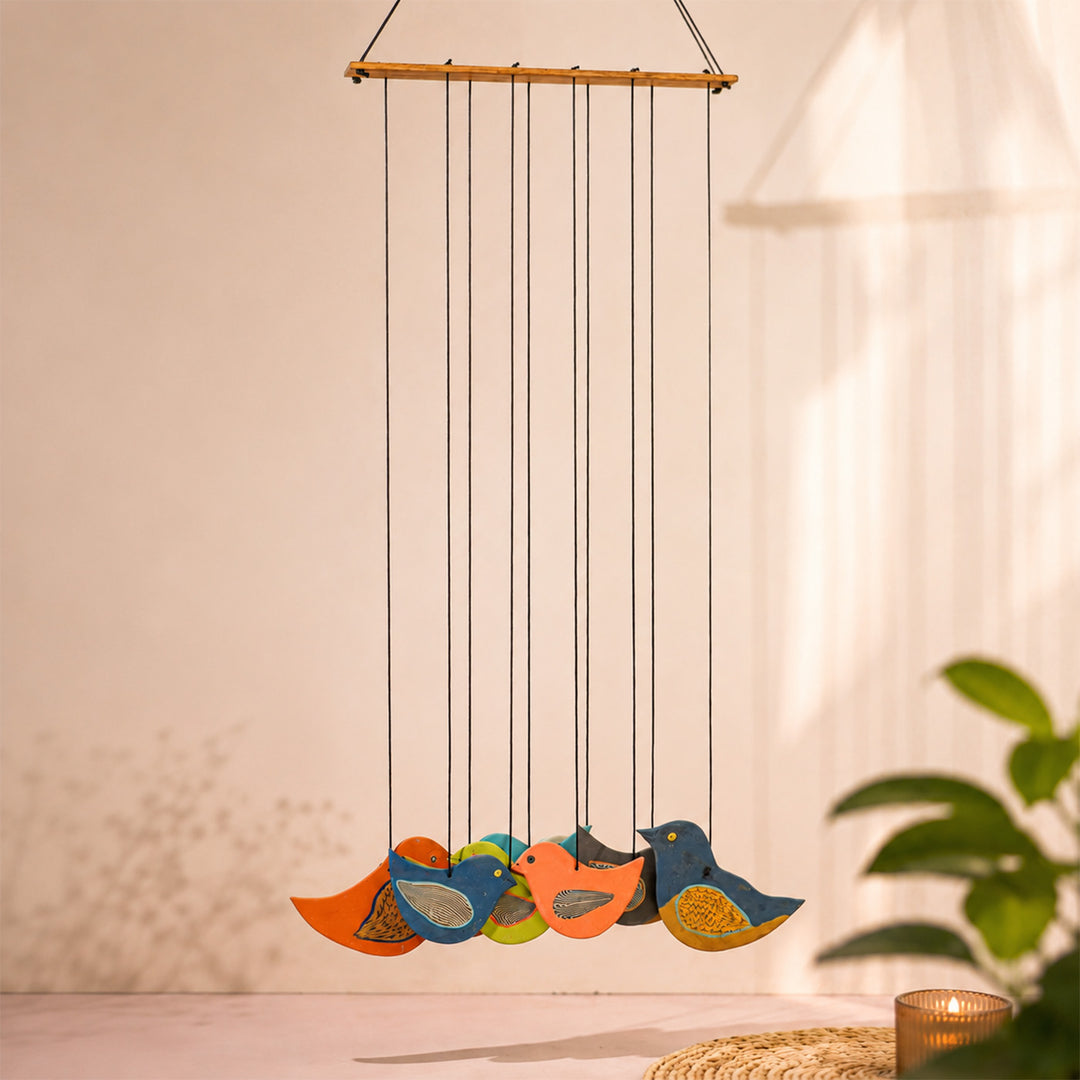 Handmade Nerikomi Ceramic Multicolour Bird Windchime