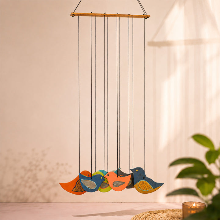 Handmade Nerikomi Ceramic Multicolour Bird Windchime