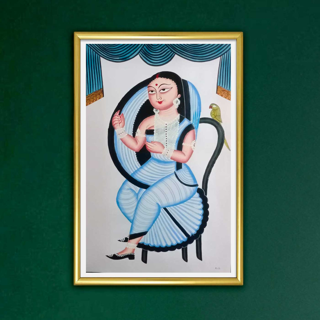 14 x 22 Inch | Kalighat Sundari | Original Hand Painted Kalighat Painting | Natural Colors On Paper