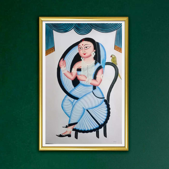 14 x 22 Inch | Kalighat Sundari | Original Hand Painted Kalighat Painting | Natural Colors On Paper