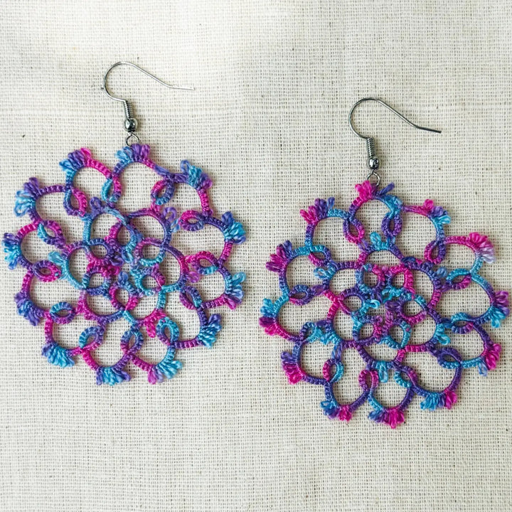 Handmade Tatting Flower Design Lace Cotton Earrings
