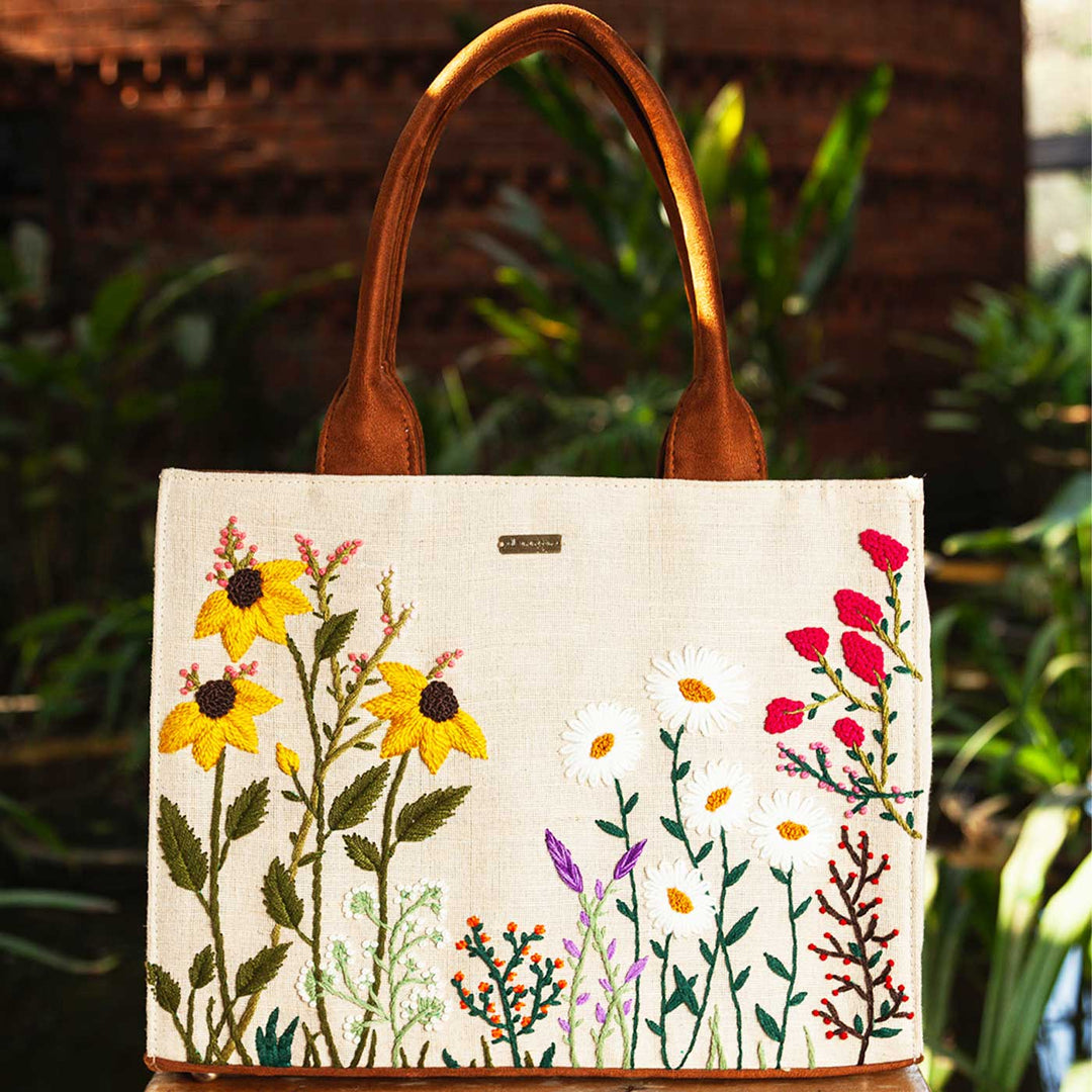 Personalized Hand Embroidered Garden Tote Bag