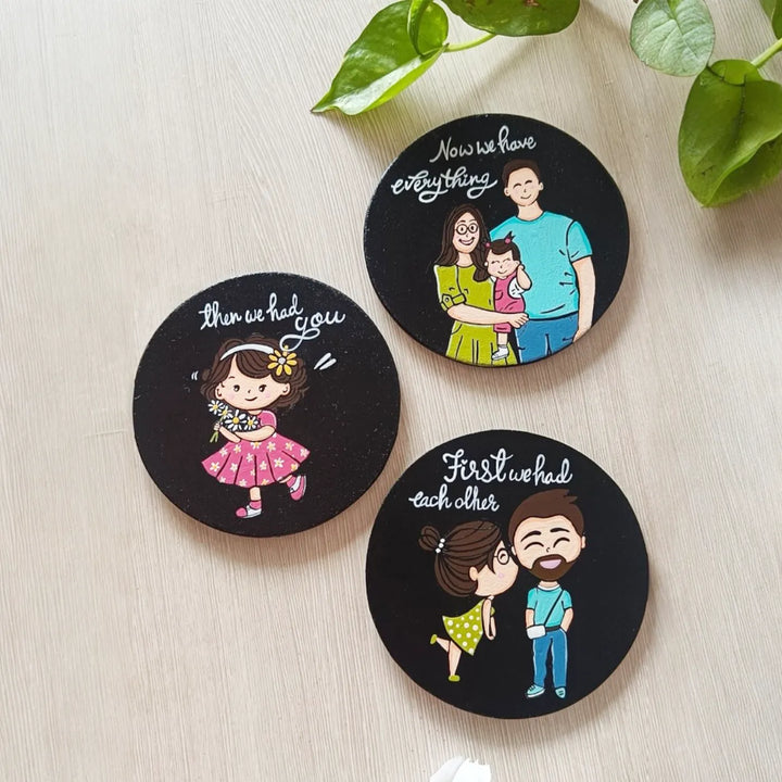 Personalized Hand-Painted Story MDF Wood Fridge Magnet | Set Of 3