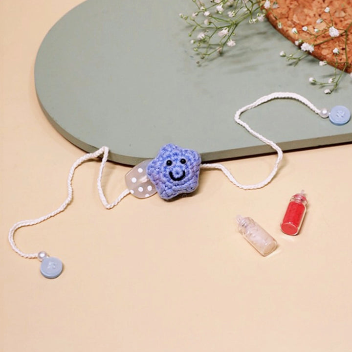 Handmade Crochet Little Star Kids Rakhi With Roli Chawal For Newborns - Unfolded Blue Star Bracelet