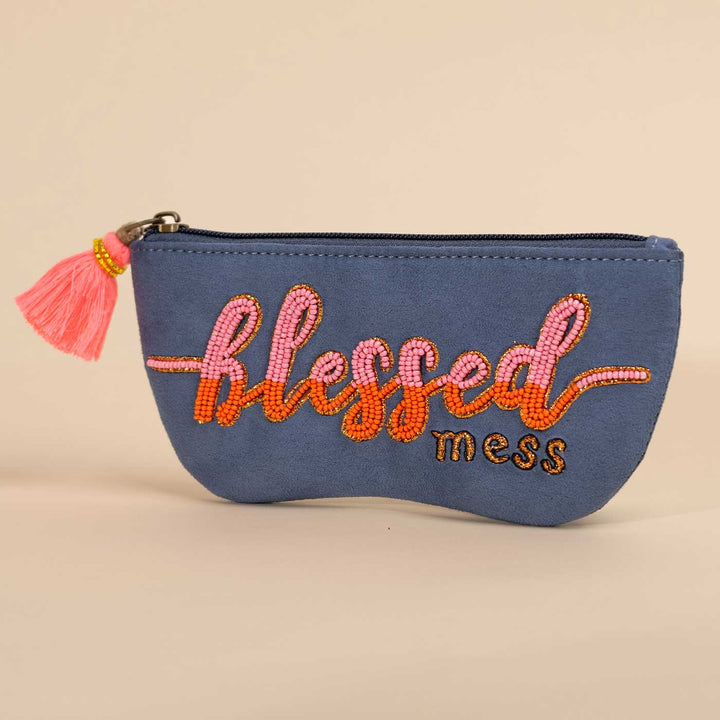 Handmade Embroidered Blessed Design Suede Sunglass Cover