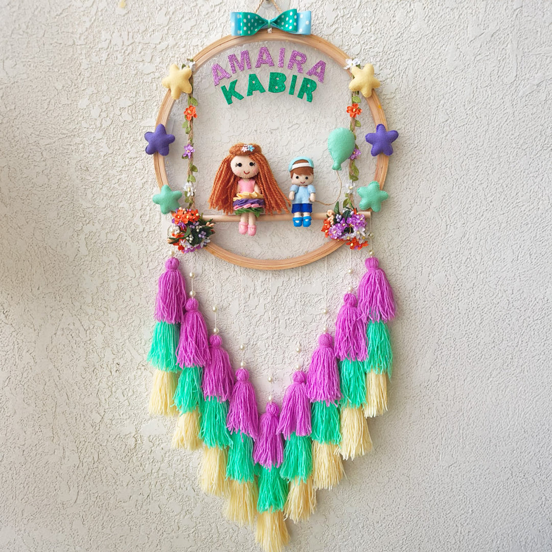 Personalized Stars Theme Kids Name Plate With Tassels For Siblings