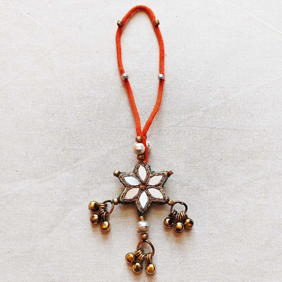 Handmade Mirror Work & Ghungroo Silk Lumba Rakhi for Bhabhi With Roli Chawal