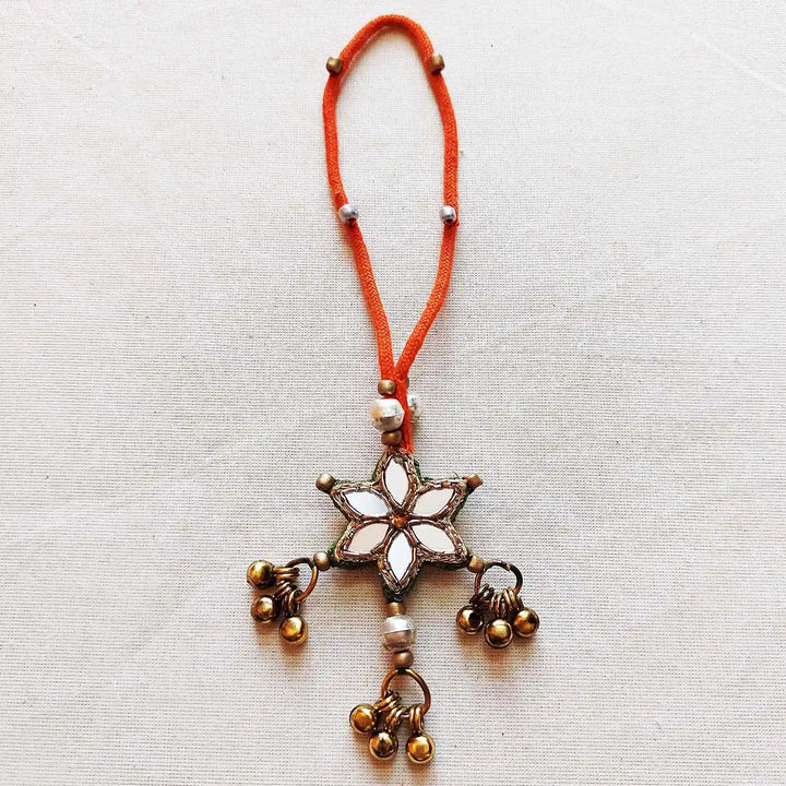 Handmade Mirror Work & Ghungroo Silk Lumba Rakhi for Bhabhi With Roli Chawal