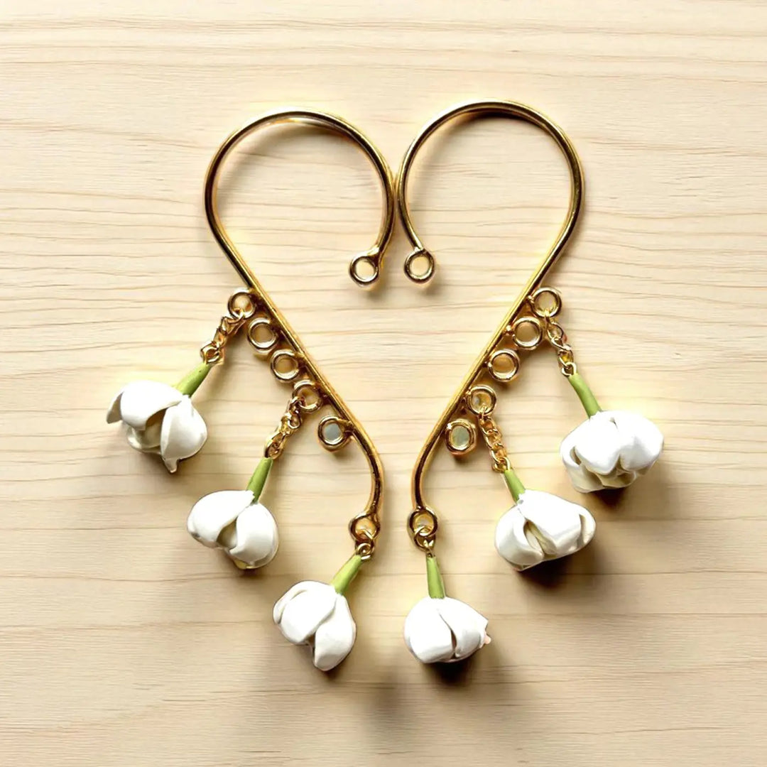 Handmade Polymer Clay Mogra Flowers Earcuff
