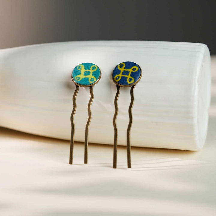Handmade Polymer Clay Charukesi Kolam Hair Pins | Set Of 2