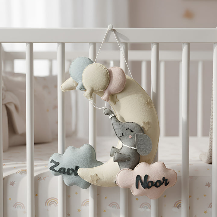 Personalized Elephant’S Balloon Bliss Theme Felt Kids Name Plate