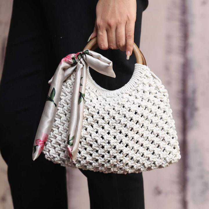 Handmade Macrame Baguette Bag With Bow