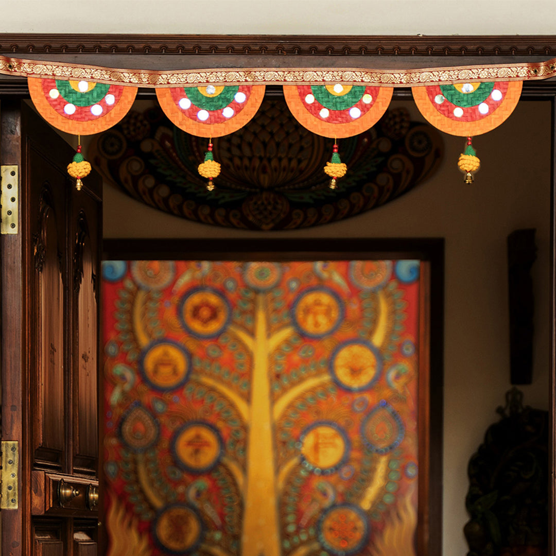 Satrangi Handcrafted Marigold Bamboo Toran With Crochet Detailing For Festive Decor