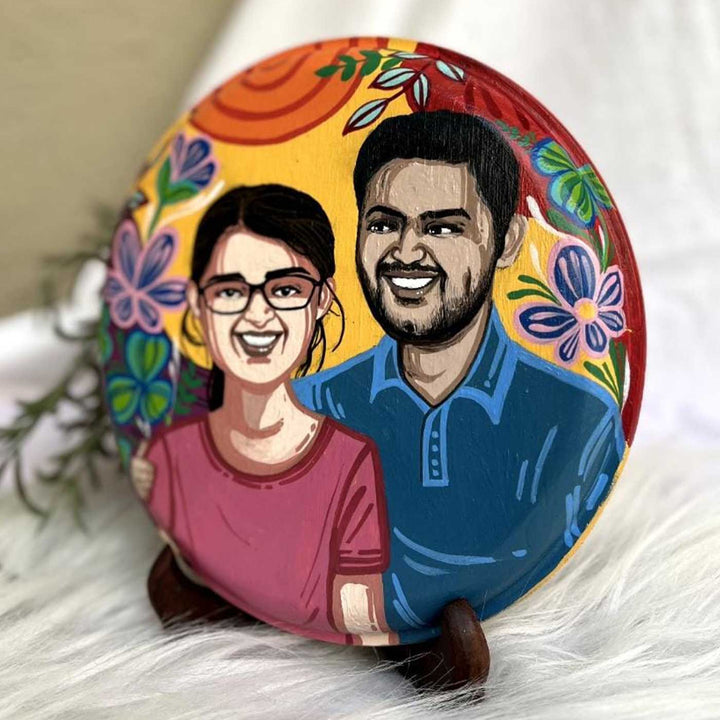 6 Inch | Mini Photo Personalized Hand Painted Pop Art Illustrated Caricature Wall Plate With Stand