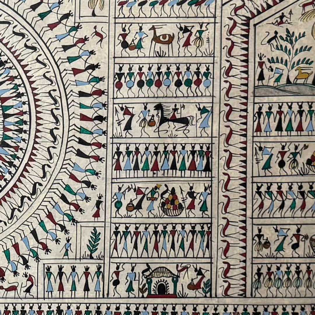 41 X 20 Inch | Handmade Tussar Silk Saura Mandala Painting