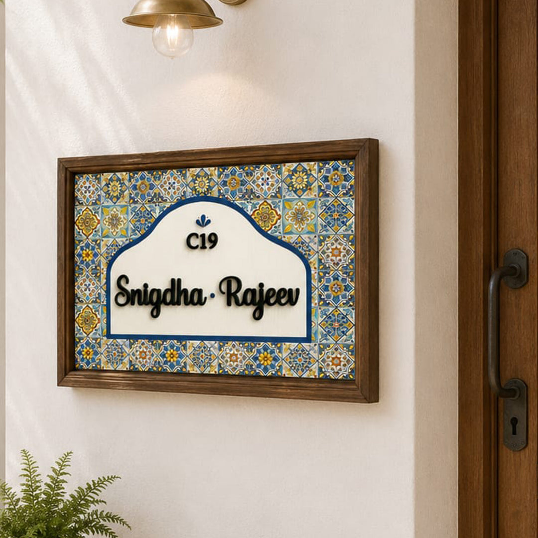 Personalized Tile Tale Printed Wooden & Acrylic Name Plate with 3D Letters